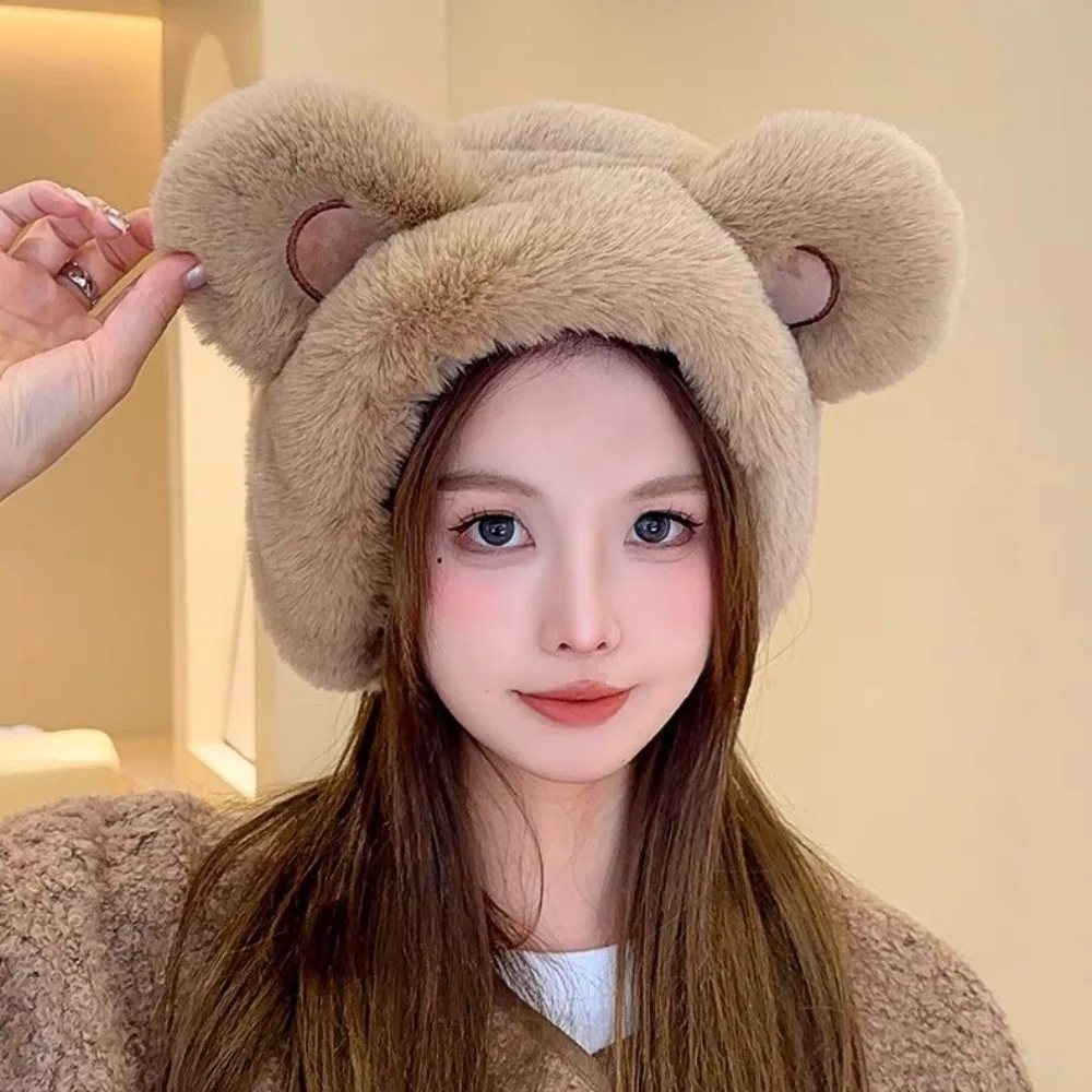 

Cute Bear Ear Muffs Solid Color Soft Plush Ear Warmer Fashion Women Cold Protection Ear Cover Thickened Ladies Earmuffs