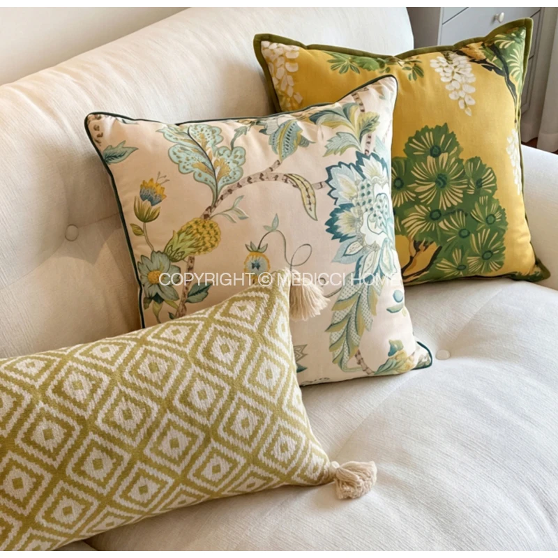 Medicci Home French Retro Pine Tree Floral Accent Cushion Cover Unique Design Pillow Case Elevate Your Bedroom Or Lounge Setting