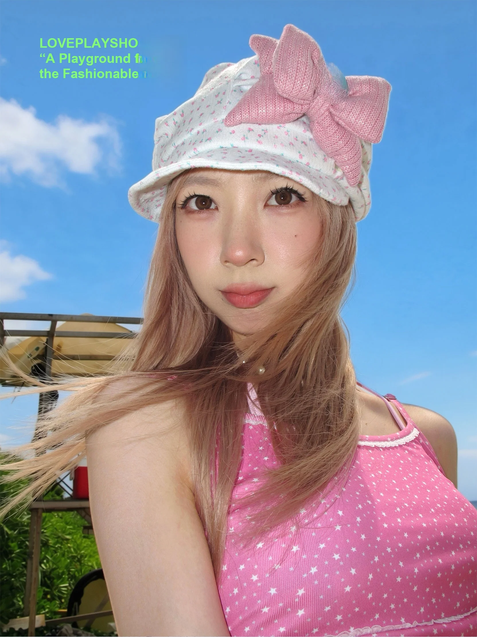 large-knot-painter's-hat-floral-print-summer-fashion-unisex-polyester-round-top-hat-running-away-paradise-loveplayshop