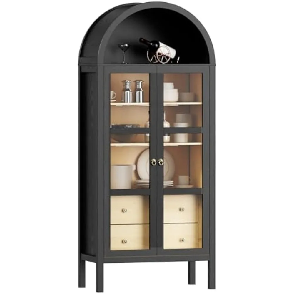 Modern Farmhouse Arched Cabinet with Glass Doors,72