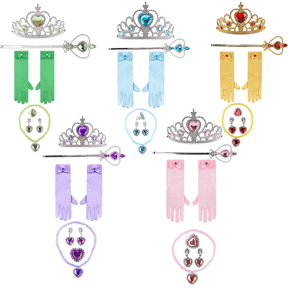 Set di accessori per ragazze Elsa Anna guanti bacchetta corona gioielli principessa giochi di ruolo accessori per regina del ghiaccio gioielli per