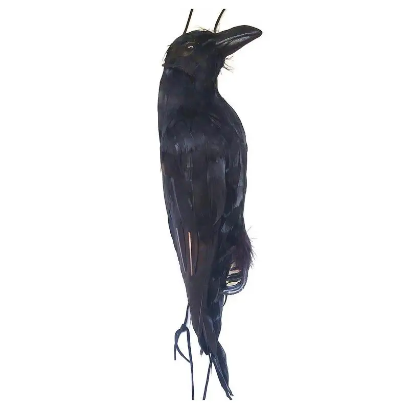 Stimulated Realistic Hanging Crow Black Feathered Bird Halloween Bar Ornaments Scary Prop Outdoor Scarecrow Garden Yard Decor