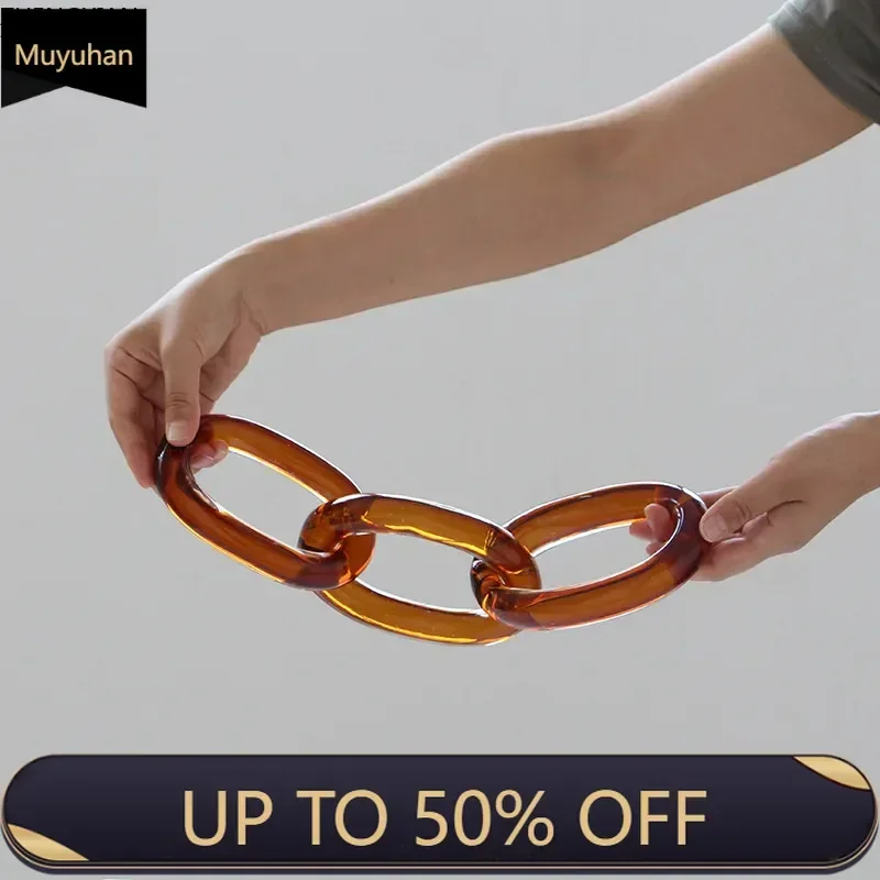 Amber Color Twisted Knot Chain Glass Chain Cluster Ornaments Desk Decoration Chain Knot Crafts Sculpture Room Aesthetic Decor