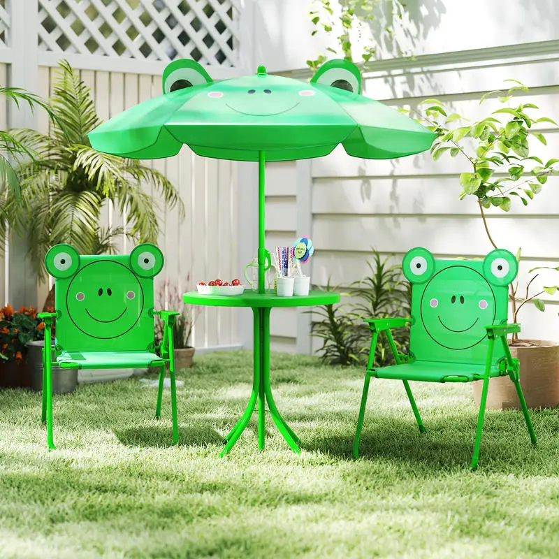 4 Pieces  Picnic Set with 2 Folding Chairs and Height Adjustable Umbrella-Green
