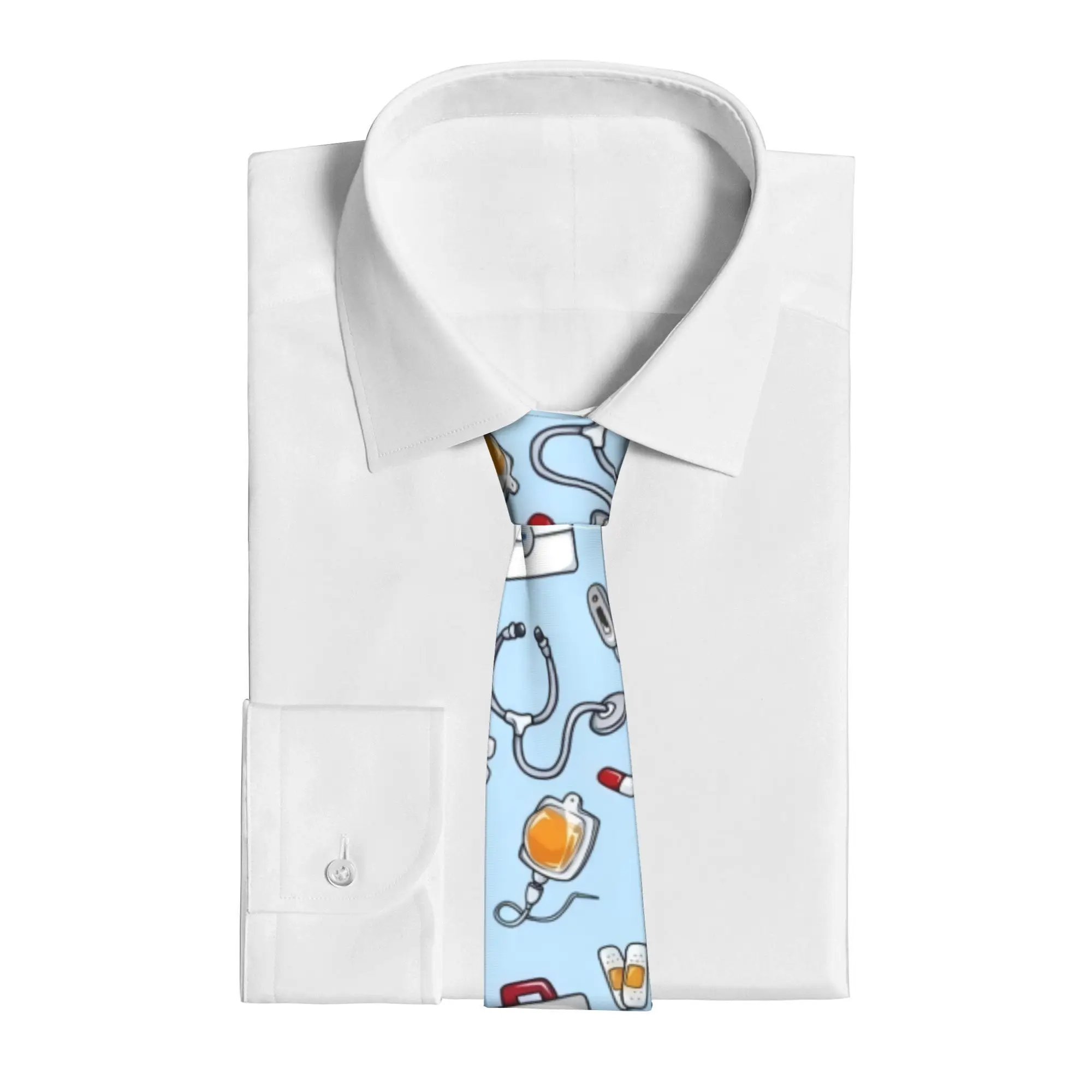 1pc Medical Themed Necktie for Men Medical Tools Design with Stethoscope Syringe Patterns Soft Comfortable Polyester