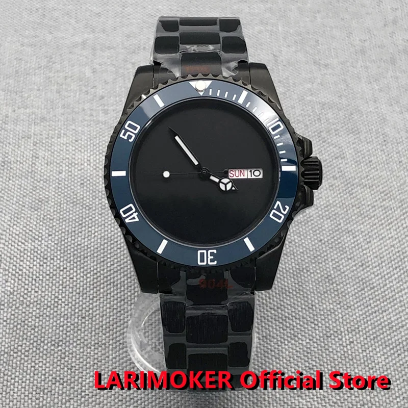 

LARIMOKER 40mm Japan NH36A Automatic 10ATM Waterproof PVD Black The Submarine Men Watch Non-Index Weekday Oyster Brush Bracelet