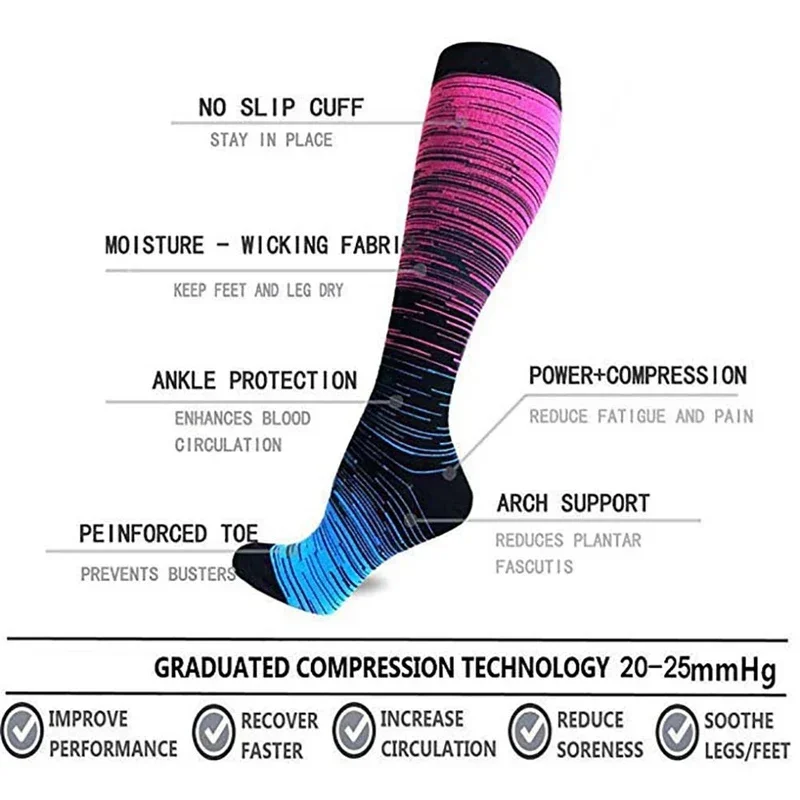 Running Compression Socks Football Hiking Golf Gym Anti-Fatigue Gradual Change Nylon Socks Diabetes Pregnancy Varicose Veins