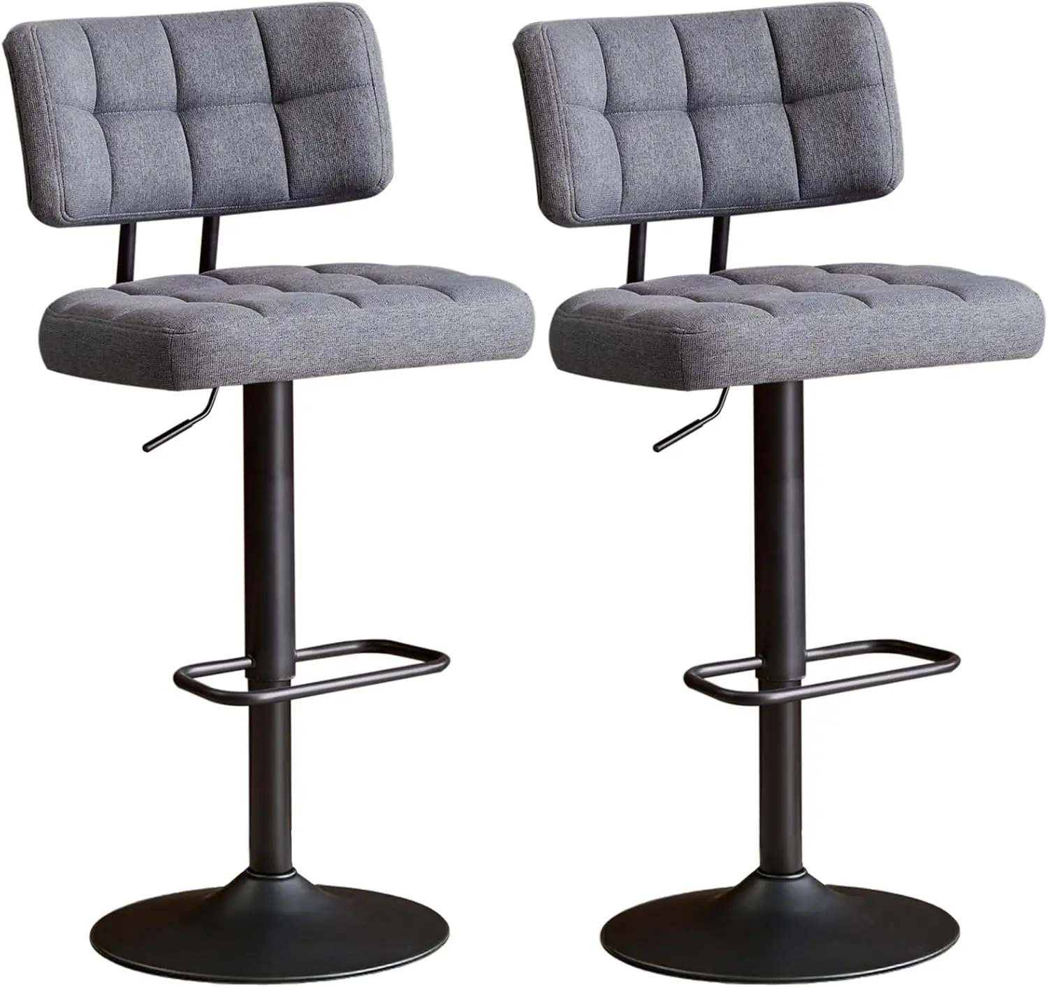 Bar Stools, Adjustable Modern Swivel Bar Chairs, Linen Fabric Upholstered Counter Height Barstools with Footrest for Bar