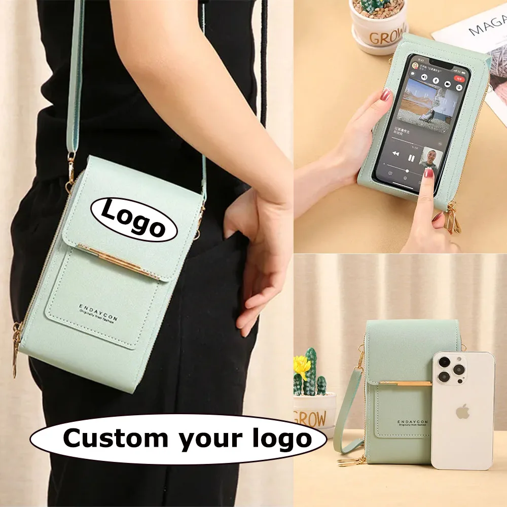 

Personalized Logo Women's PU Handbag Bag Crossbody Touch Screen Cell Phone Purse Custom Wallet Anti Theft with Credit Card Slot