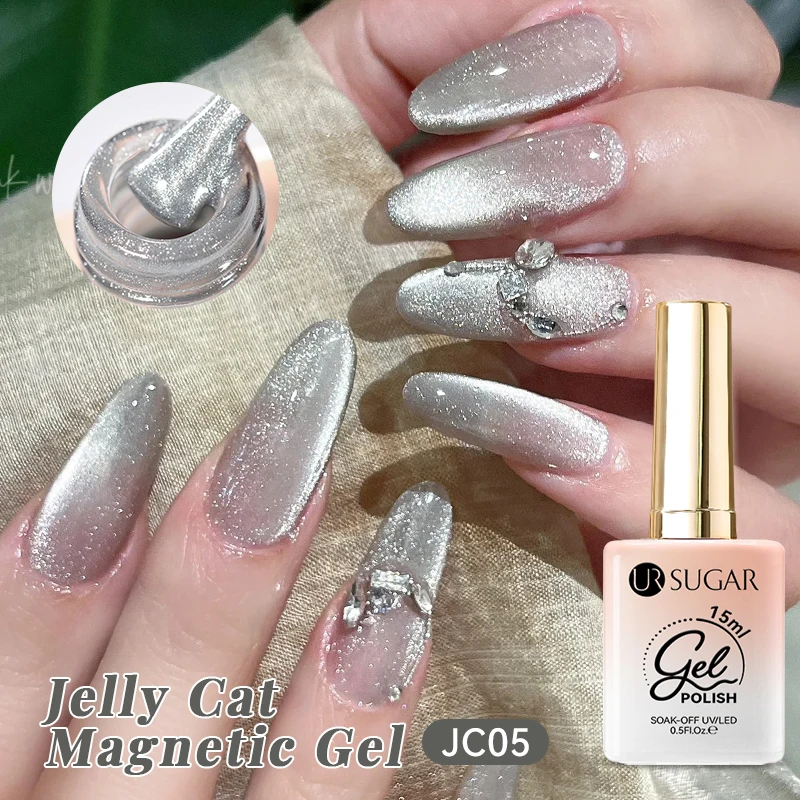 

UR SUGAR 15 мл Silver Blue Pink Cat Магнитный гель-лак для ногтейManicure Glitter Jelly Gel Полуперманентный замачиваемый УФ-гель-лак