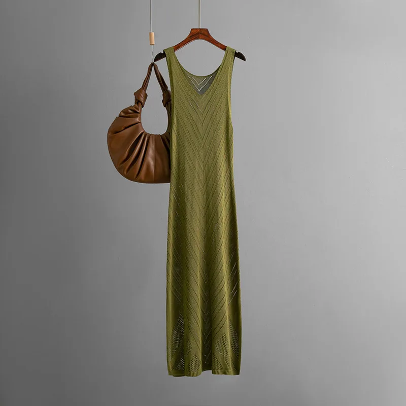 เซ็กซี่ Hollow OUT SMOCK ชุดผู้หญิงแฟชั่นแขนกุดสีชุดผู้หญิง 2025 ฤดูร้อนถัก Beach Holiday DRESS