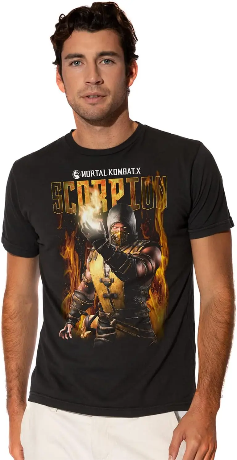 LOGOVISION Mortal Kombat Scorpion Shirts for Men, Short Sleeve T Shirt, Officially Licensed