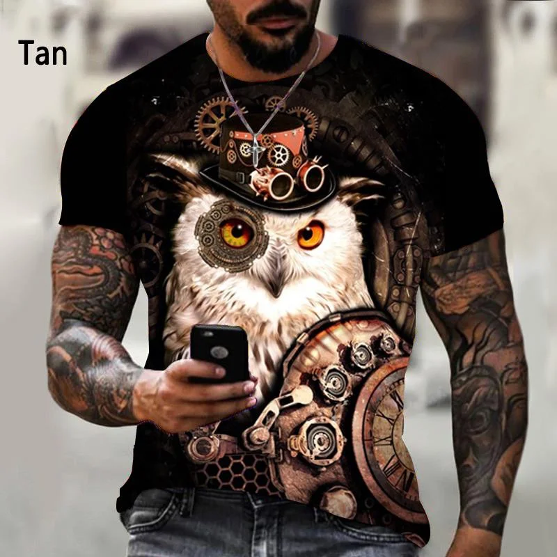 Owl 3d T-shirt Animal Print Men\'s T-shirt Harajuku Street Clothing Casual Short Sleeved Crewneck Summer Shirt Top