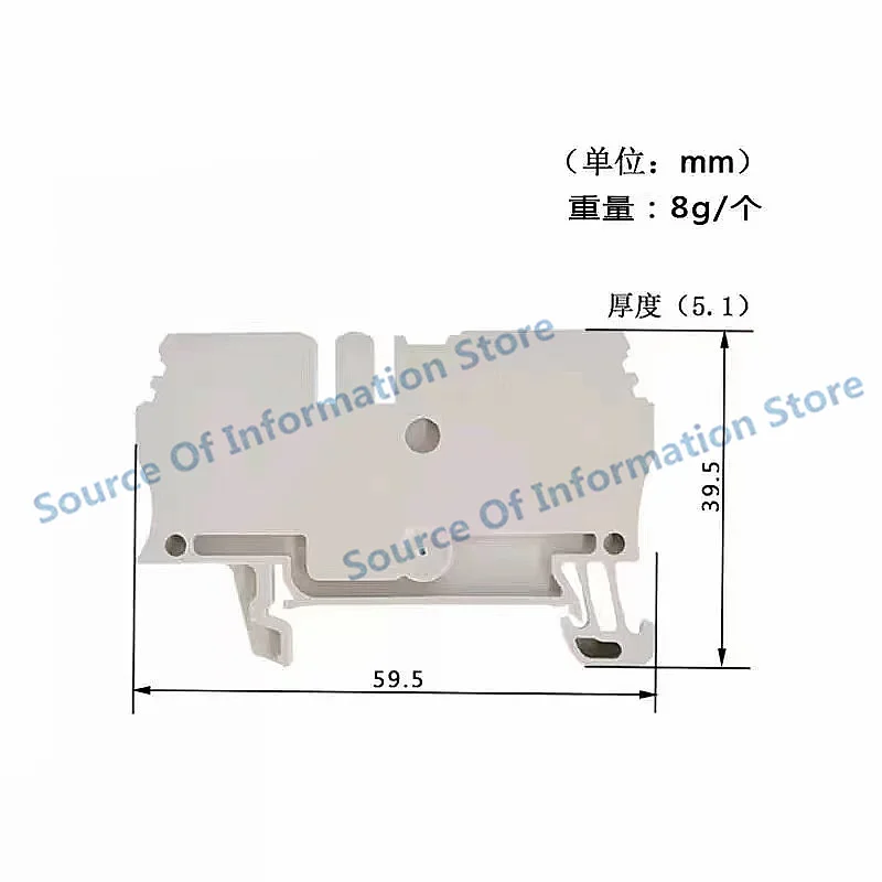 100Pcs ZDU2.5 Din Rail Terminal Block, 2.5mm² Spring Clamp Feed Through Wiring Terminal Connector 1608510000