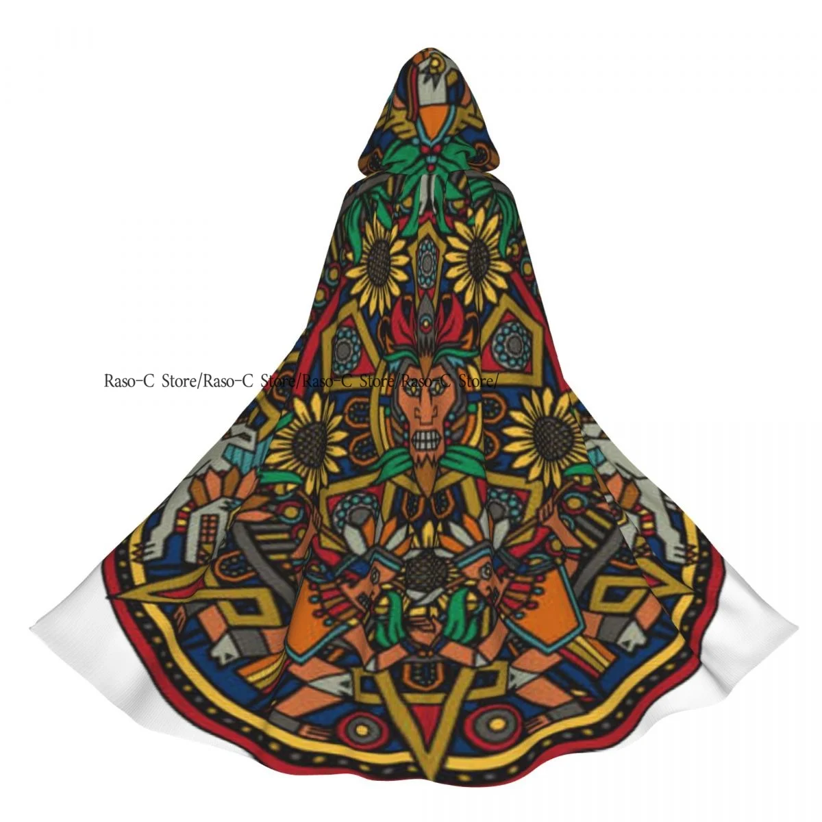 Hooded Cloak Unisex Cloak with Hood Colorful Mayan Calendar Aztec Mandala Cloak Vampire Witch Cape Cosplay Costume