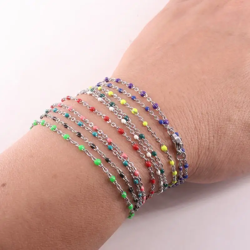 

17cm 18cm Steel color Bracelet 1.5mm Cross chain with colors Environmental protection resin women fashion jewelry ZX691-ZSZ293