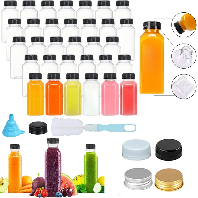 20Pcs Plastic Juice Bottles with Caps 60-1000ml Drink Containers with Leak Proof Lid Bulk Empty for Milk Juice Smoothie Drinking