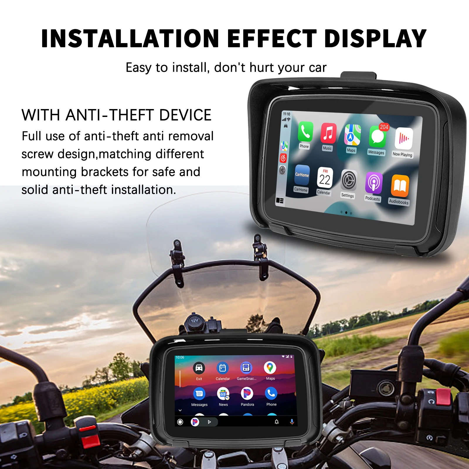 Binize 5 Inch IPS Touch Screen Portable Motorcycle Navigator Support Wireless CarPlay ＆ Android Auto Waterproof