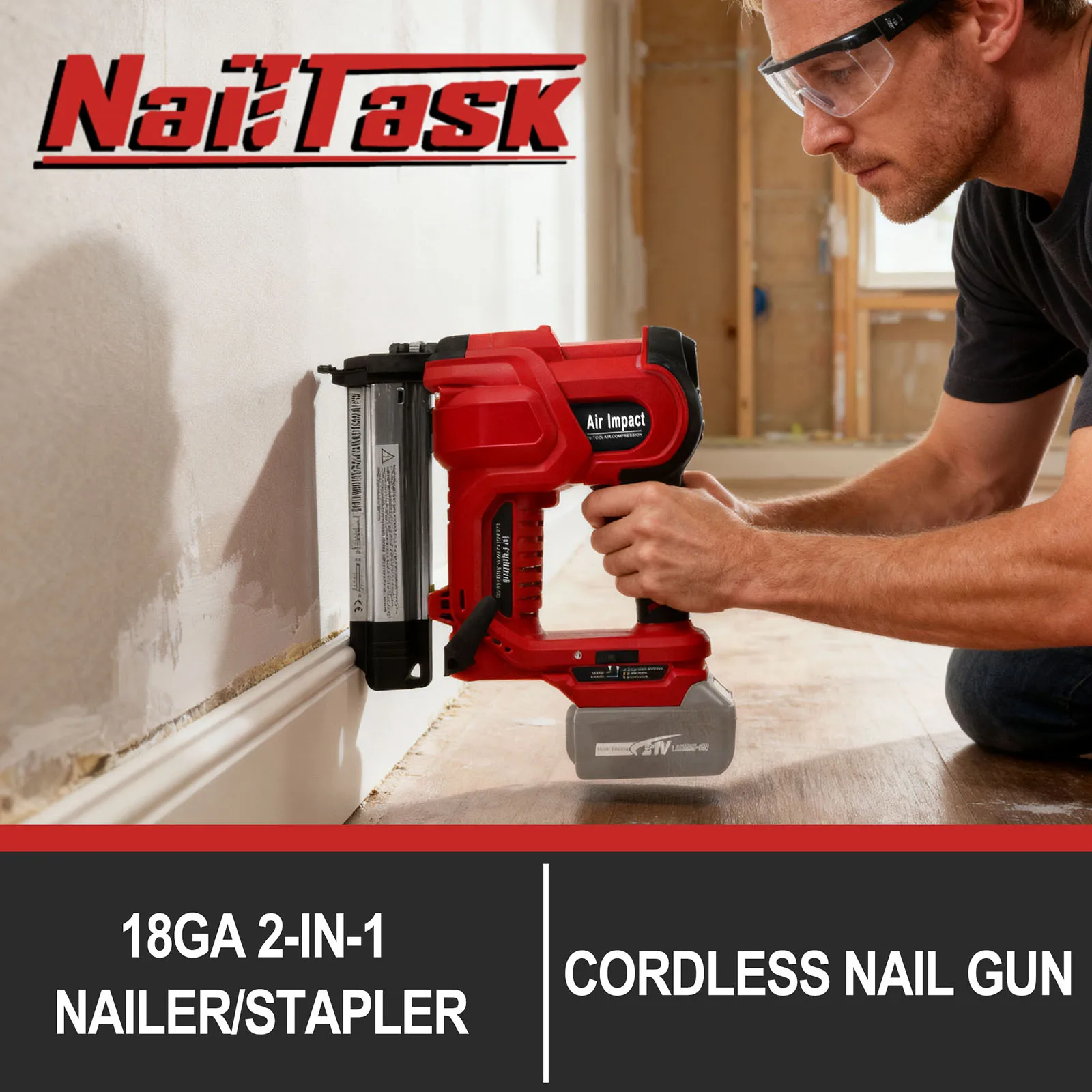 مسدس مسامير لاسلكي 2 بوصة 18 مقياس 2 في 1 قوة أمان براد بائع المسامير مع دبابيس أظافر للخشب DIY تأطير المنزل (بدون بطارية) #2