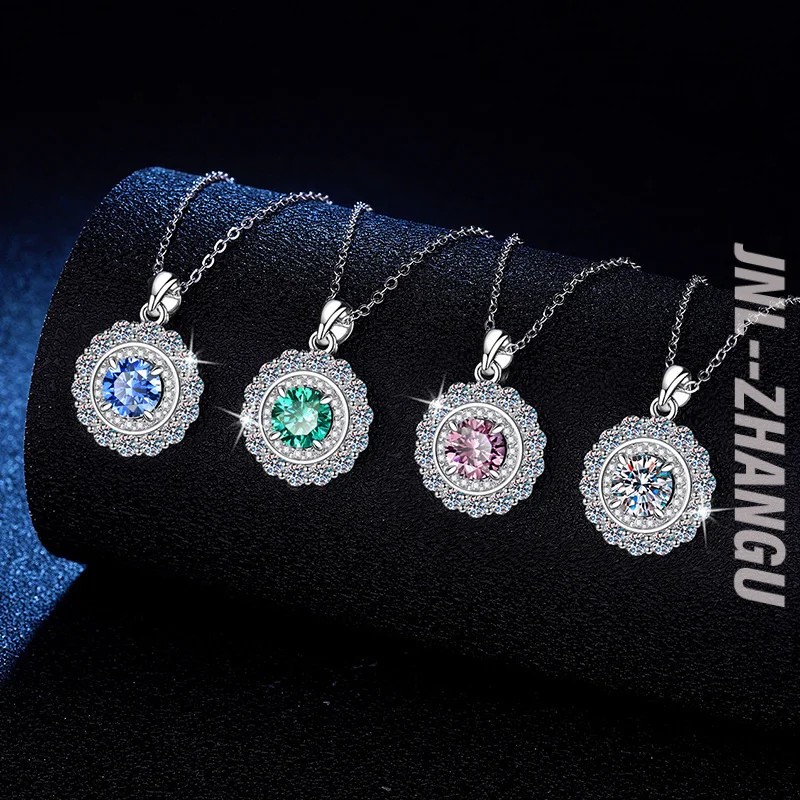 

S925 Sterling Silver Full Round Moissanite Pave Women Pendant Necklaces