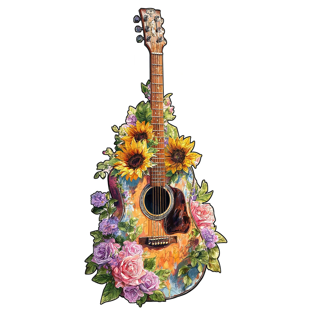 Lovely Guitar Tiger Dog Wood Jigsaw Unique Circular Wooden Animal Puzzle for Adult Kids Intelligent DIY Toys Holiday Gifts