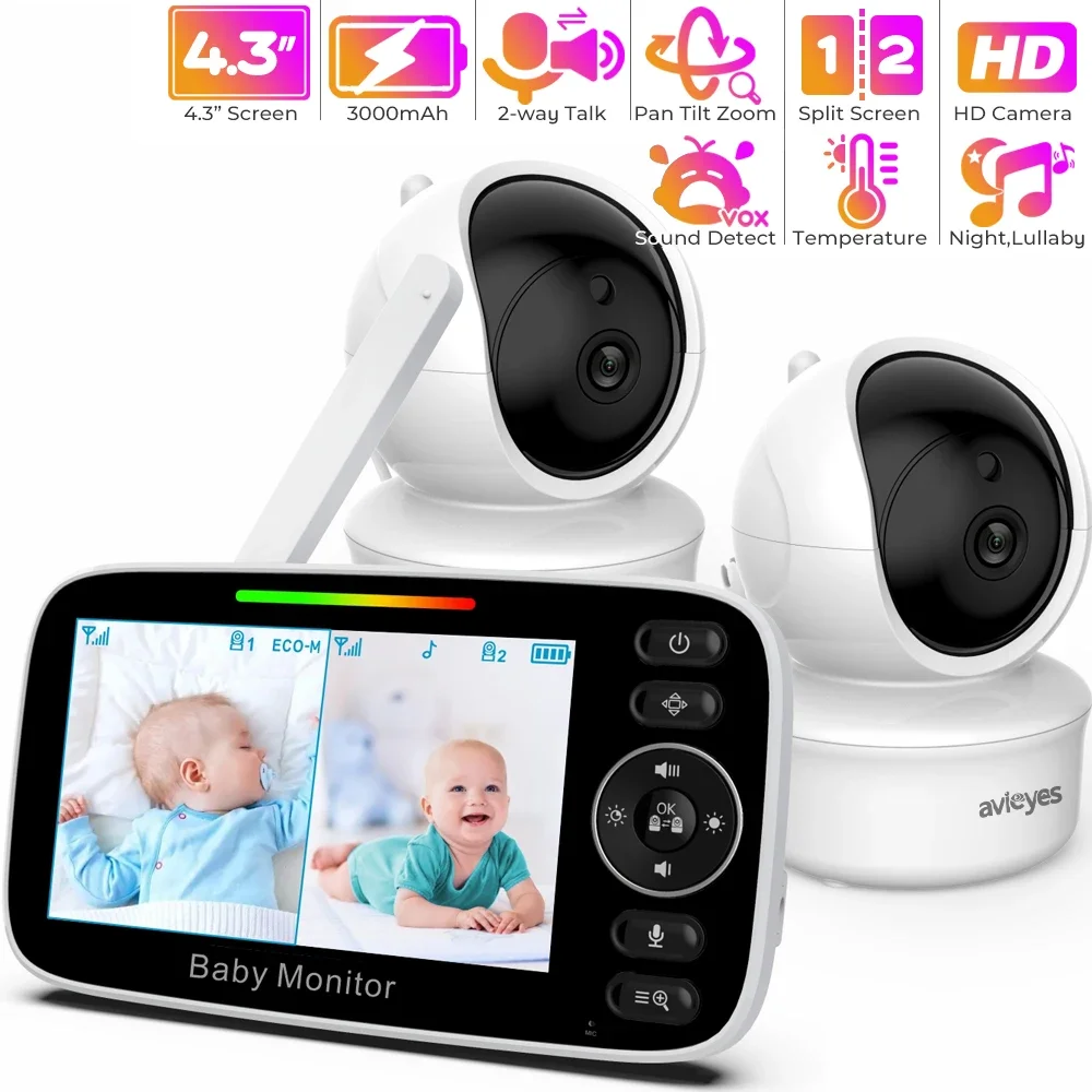 

4.3" Portable Screen Baby Monitor with Camera PTZ No WiFi Night Vision Two-way Talk Nanny Baby Camera VOX Mode Baby Phone 1000ft