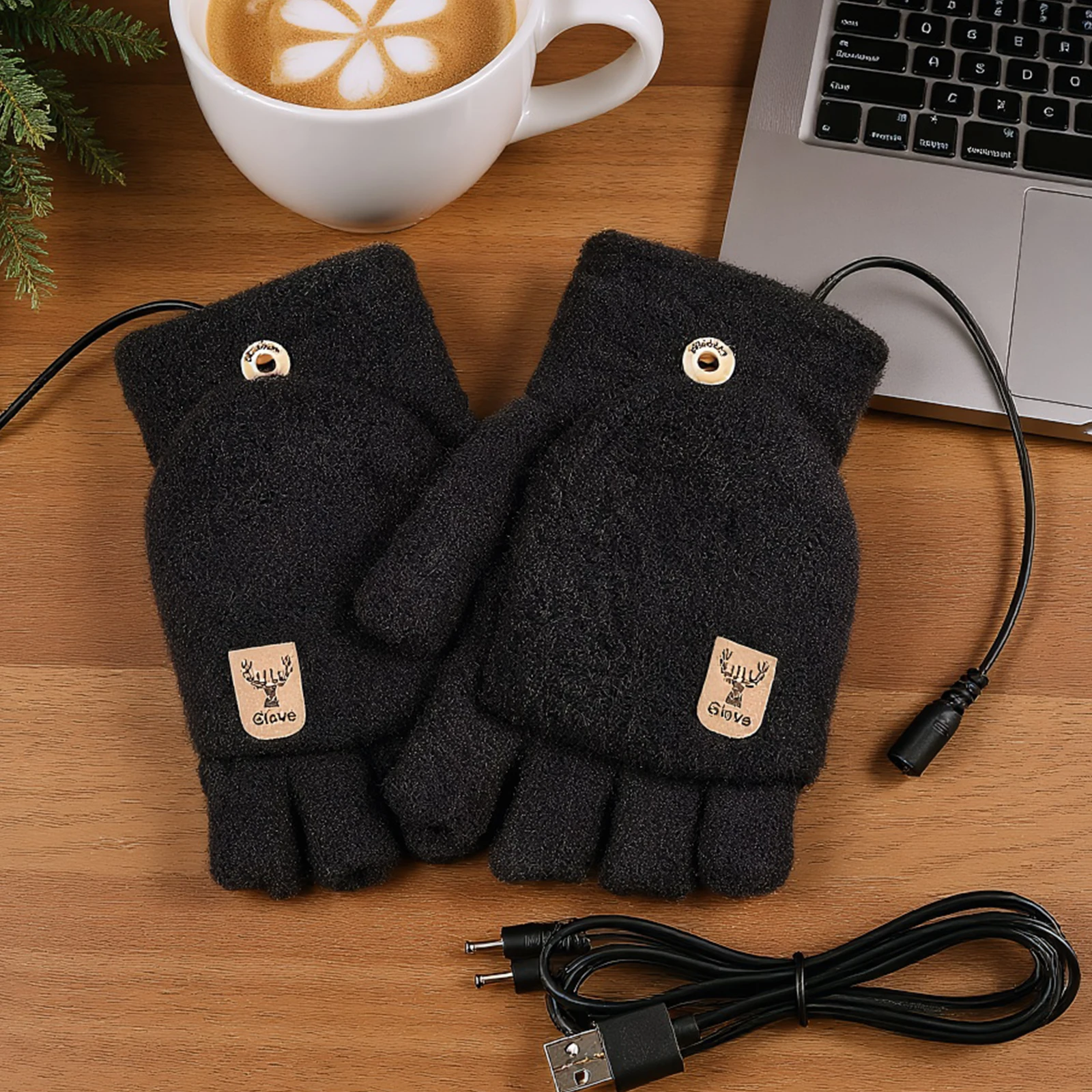 

5V USB Electric Heated Gloves Windproof Simple Half-Finger Gloves Solid Color Soft Heating Gloves for Outdoor Camping Hiking