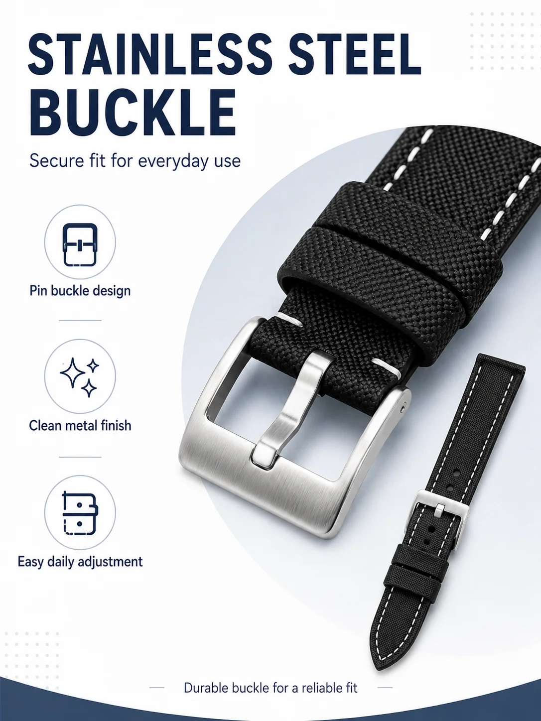 18-24mm Nylon Echtleder Uhrenarmband Canvas-Textur Ersatz-Uhrenband Edelstahlschnalle – Detail 3