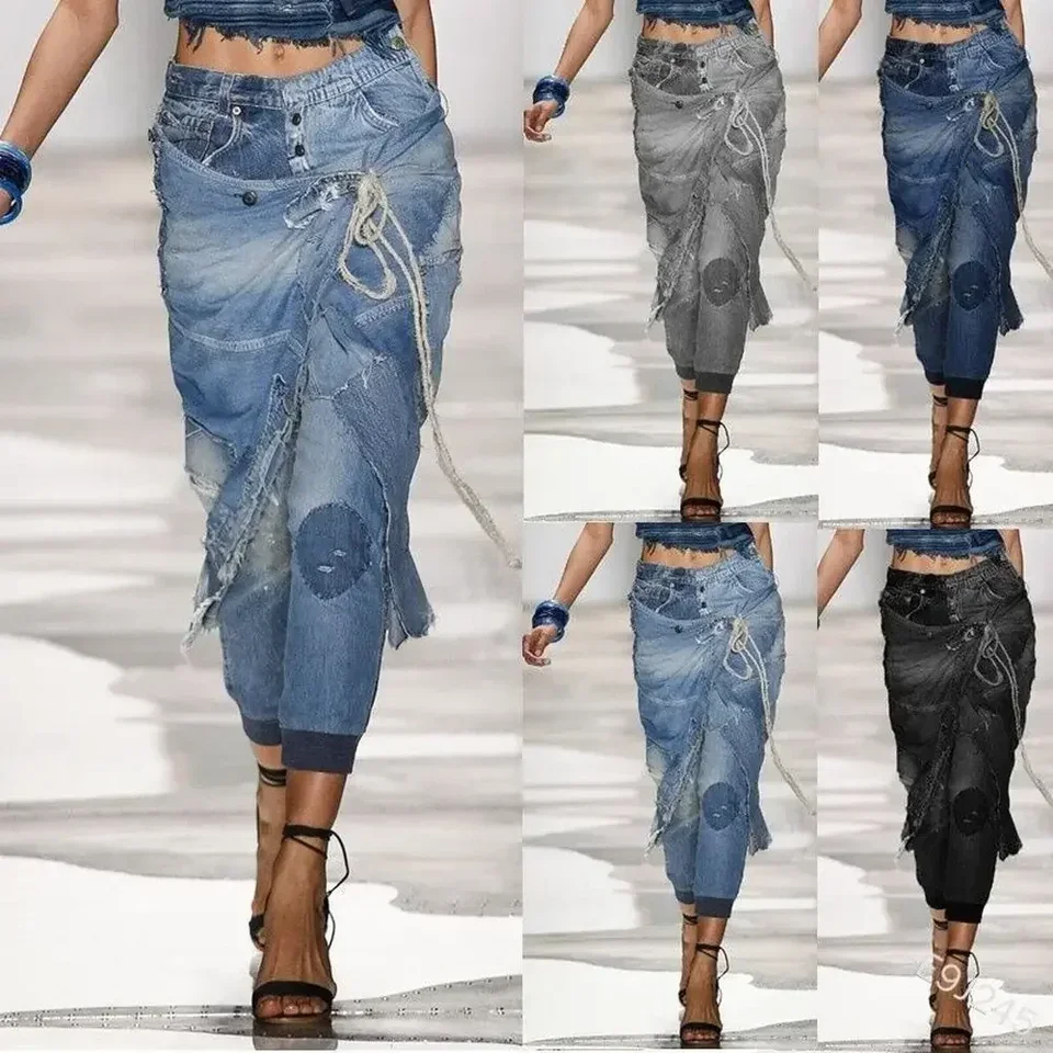 Streetwear Jeans for Women, Pencil Pants, Washed, Bleached, Vintage, Low Waist, Personality, Broken Hole, New Fashion