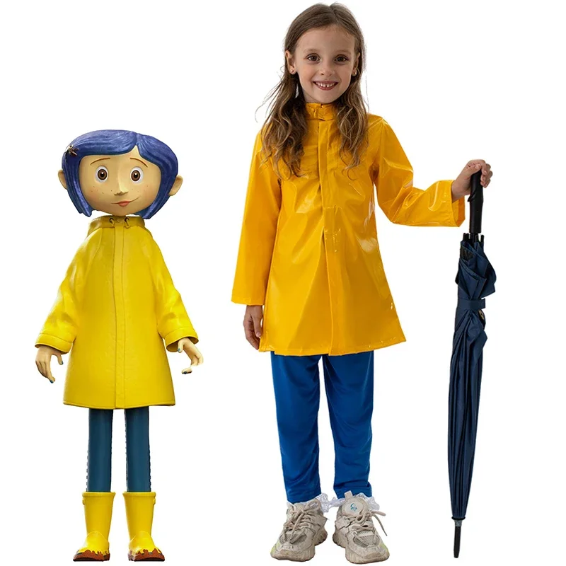 2024 Kids Yellow Rain Coat Coraline Girl Costume For Halloween Carnival Party