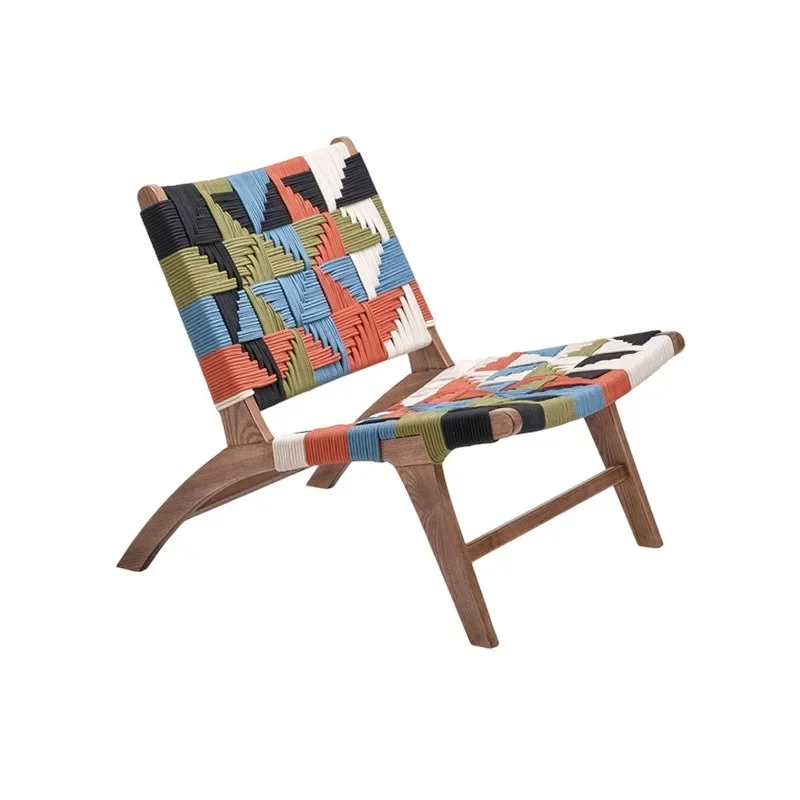 Solid wood casual color sofa chair, rope woven household back chair