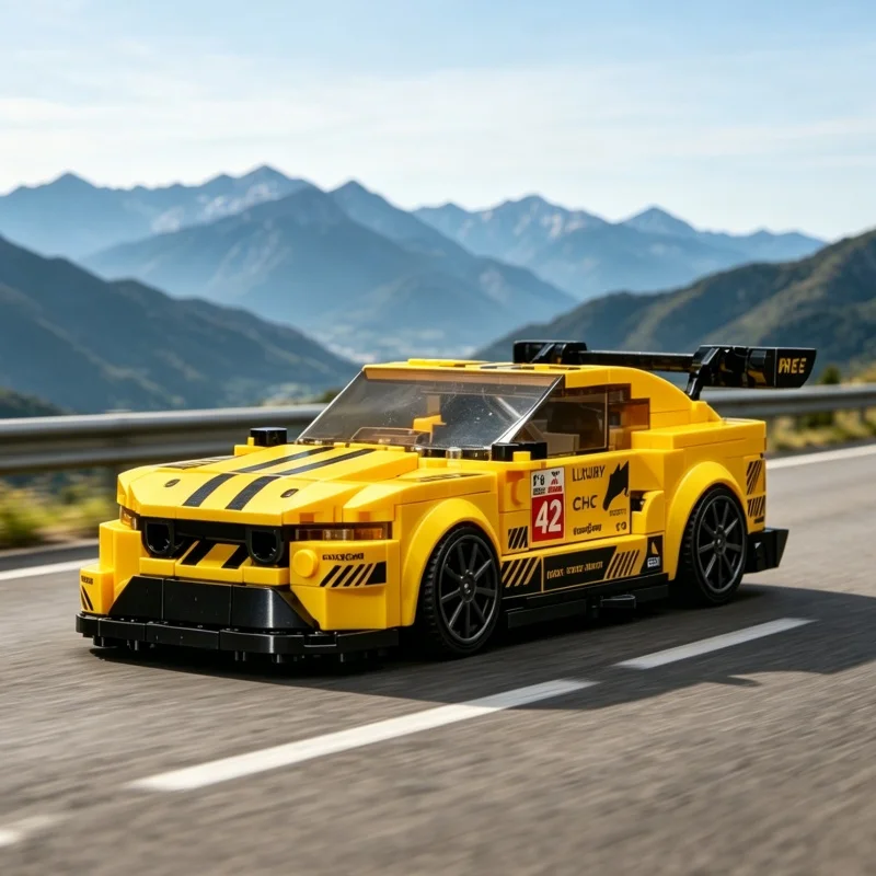 

Yellow Racing Car Building Blocks Kit DIY Assembly Puzzle Adult Collectible Display Model Desktop Ornament Gift