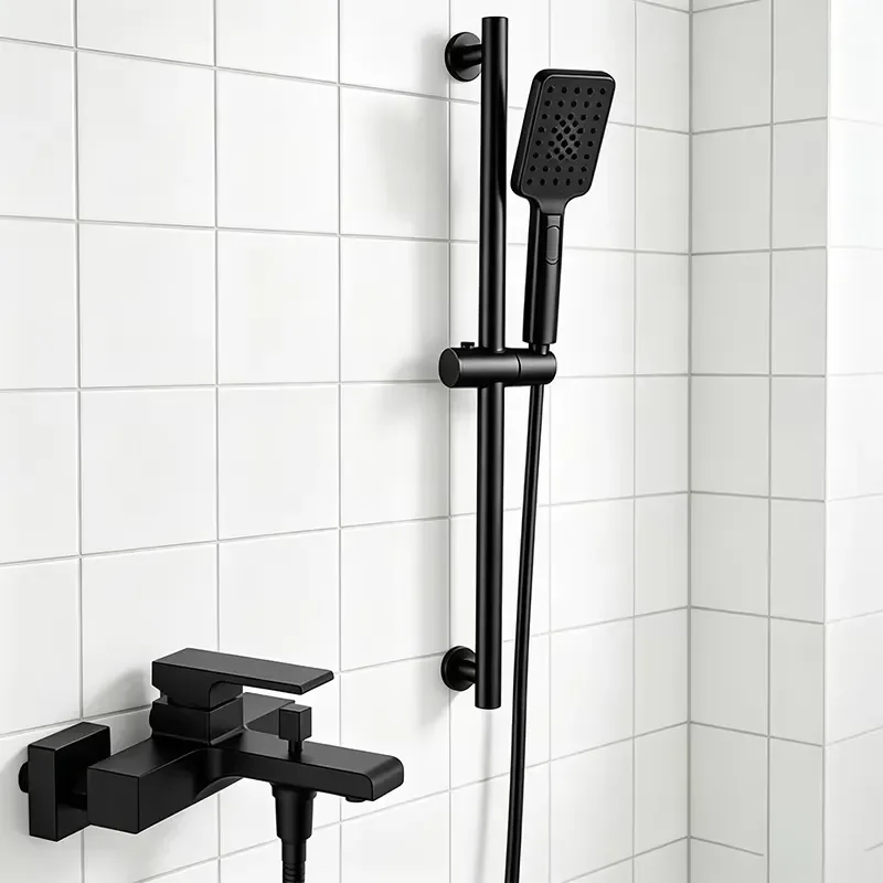 WEIHAO Matte Black Shower Set Wall Mounted Mixing Valve Adjustable Sliding bar Handheld Shower Head for Bathroom