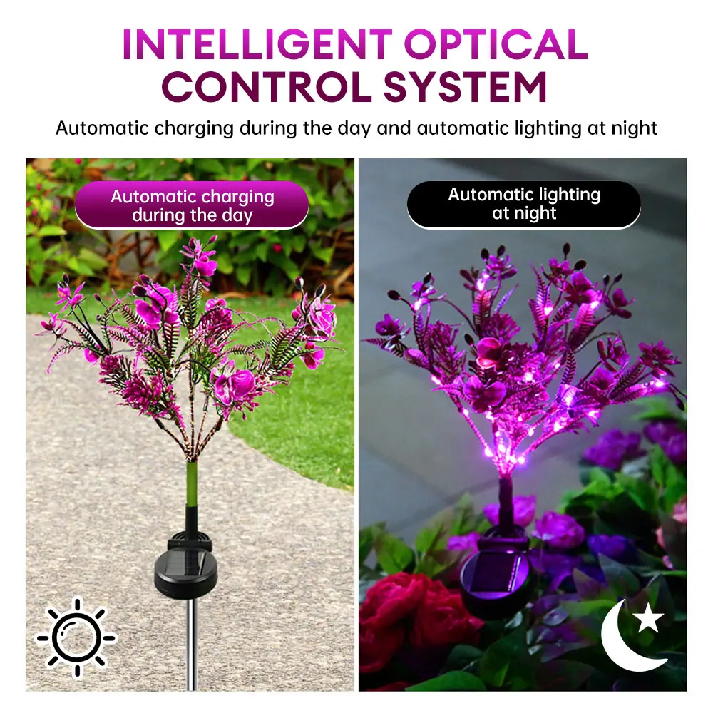 LED Solar Lawn Light Outdoor Artificial Phalaenopsis Flower Garden Decoration Lamp Waterproof Decorative Solar Powered Light