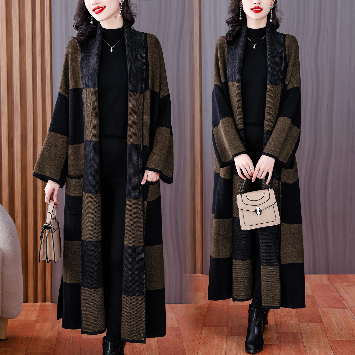 2024 Autumn/Winter New Women's Retro Loose Large Size Long Coat Looks Thin and High End Over Knee Windbreaker Exterior