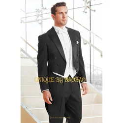 Men's black tailcoat 3-piece set (jacket+vest+pants) wedding banquet hosting performance conductor choir cocktail custom attire