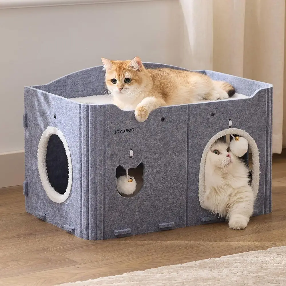 

Extra Wide Scratch-Resistant Cat Condo with Hideaway Bed, Toy Ball, and Tunnel for Cats, Small Dogs, and Rabbits, 22.4 x 13.7 x