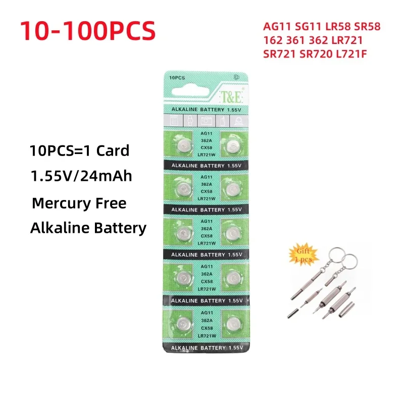 

10-100PCS Battery AG11 SG11 LR58 SR58 162 361 362 LR721 SR721 SR720 L721F Cell Coin Batteries For Watch Toys Remote