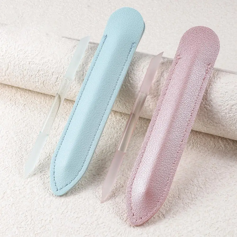 Lime à ongles poussoir à cuticules en verre, nettoyage facile, bâton de manucure en verre Double face avec simili cuir, 2 pièces/ensemble