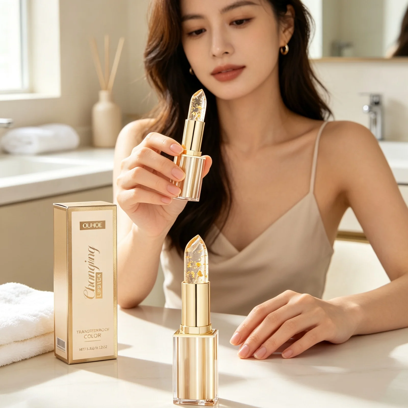 OUHOE Gold Foil Lip Balm Hydrate Lips Continuously Reducing Dryness Smooth Dry Lines Boost Gloss Non Greasy Nourishing Lip Balm