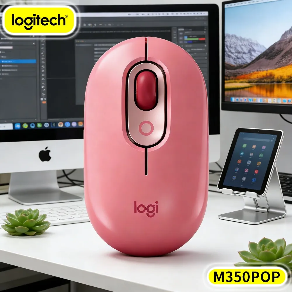 Slim Portable Logitech M350 POP Mouse Recycled Plastic Silent Touch Bluetooth Low Energy Windows Macos Ipados
