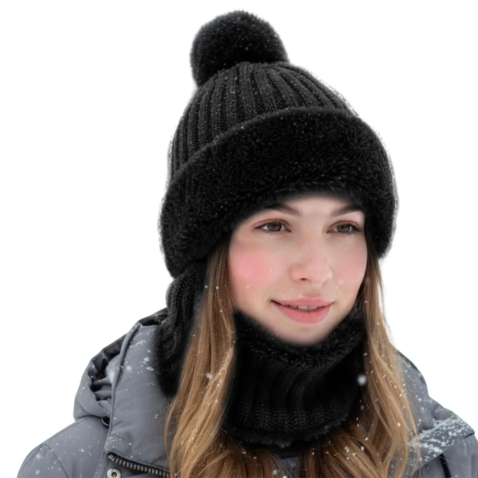 

Winter Hats For Women Soft Beanie With Neck Gaiter Fleece Lining Cute Hats For Women With Ear Flaps For Cold Weather Autumn