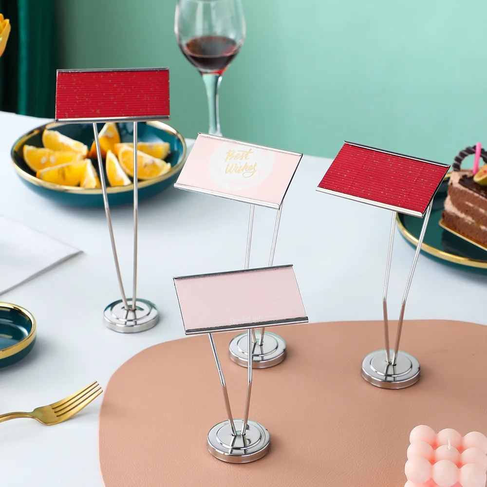 5 Pieces 90x55mm Table Number Sign Holders Stand Wedding Place Cards Holder Metal Price Label Holders