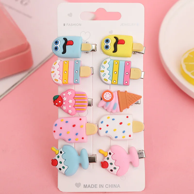 Junyeh 10 Stks/set Cartoon Kinderen Prinses Haarclip Set Schattige Fruit Ijs Vorm Eenhoorn Haaraccessoires Hoofdtooi Clip