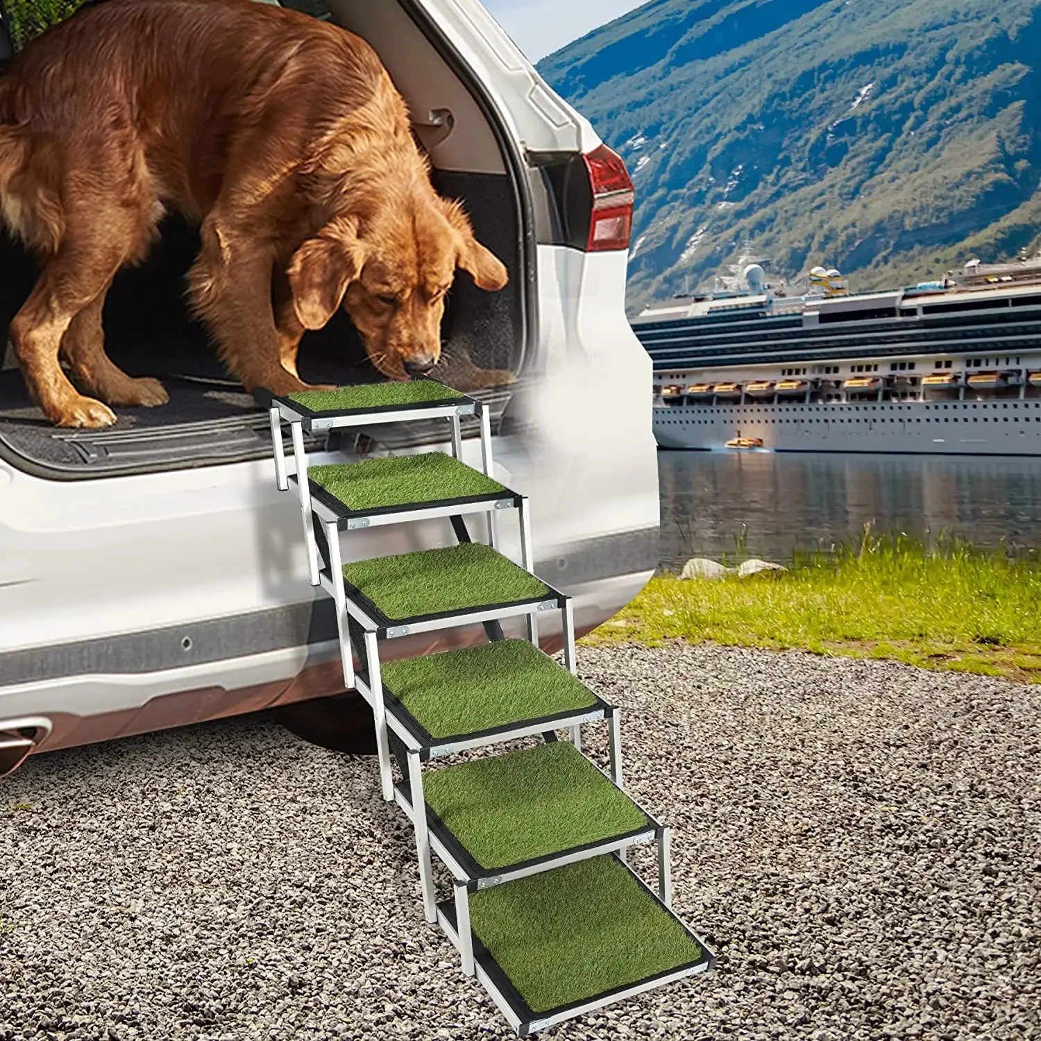

Spot lawn 6 steps outdoor pet car stairs dog on and off ladder foldable Amazon hot sale