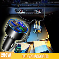 5 Ports Fast Charge PD QC3.0 USB C 250W LED Car Charger Car Phone Charger Type C Adapter in Car For iphone Samsung Huawei Xiaomi