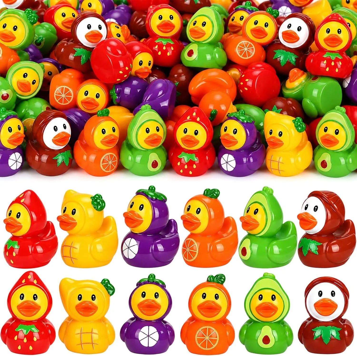 12Pcs Tiny Fruit Resin Ducks 6‑Styles Mini Duck Figurines Miniature Animals DIY Crafts Home Garden Car Party Decor