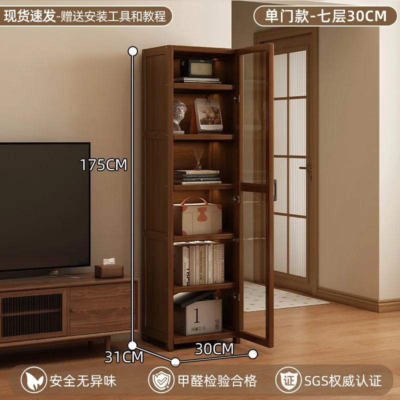 

Wood Bookshelf Floor Shelf Household Integrated Display Cabinet Against The Wall Living Room Children's Storage Dust-proof