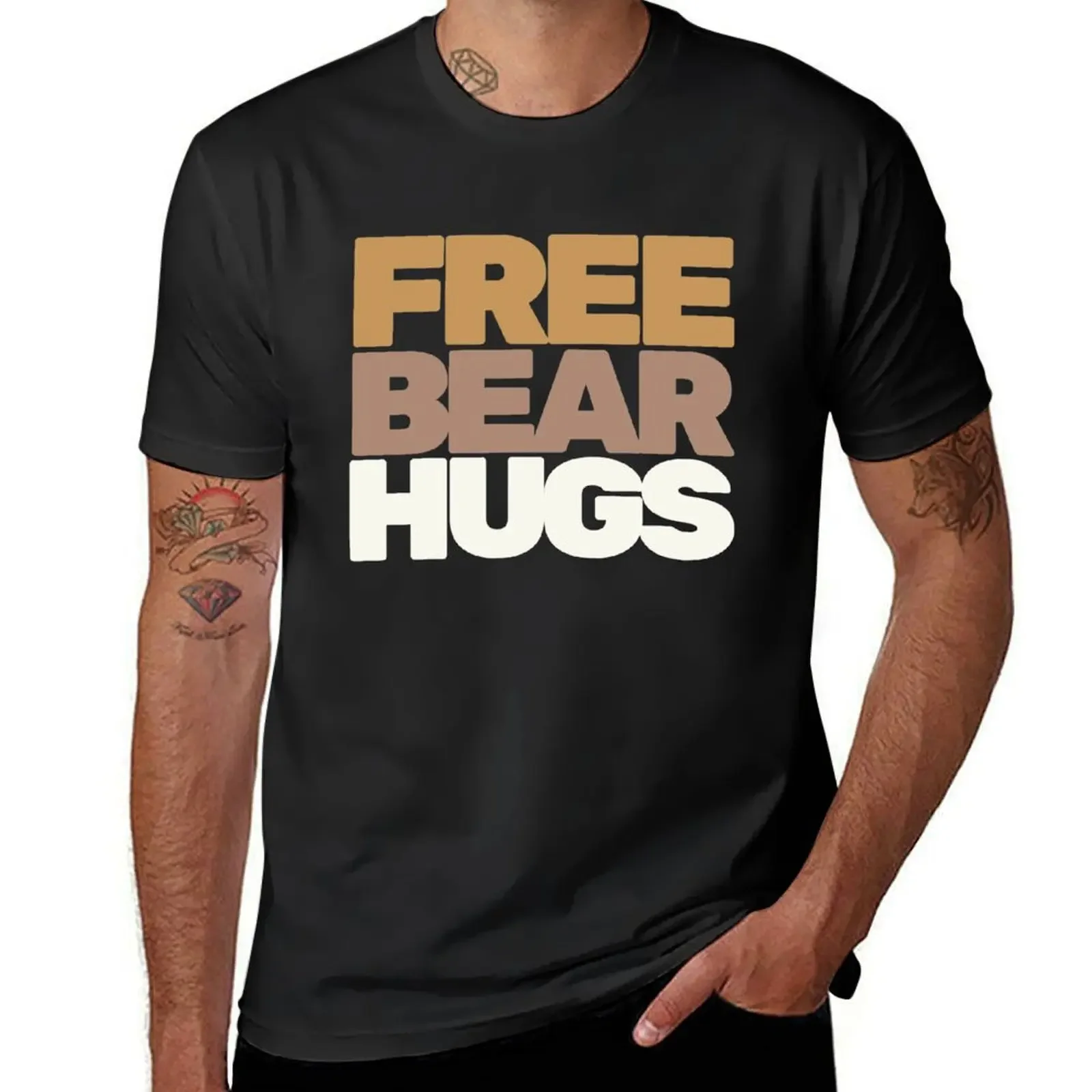 

Free Bear Hugs Funny LGBT Pride Typography T-Shirt fashion shirts Aesthetic clothing cheap stuff clothes for men