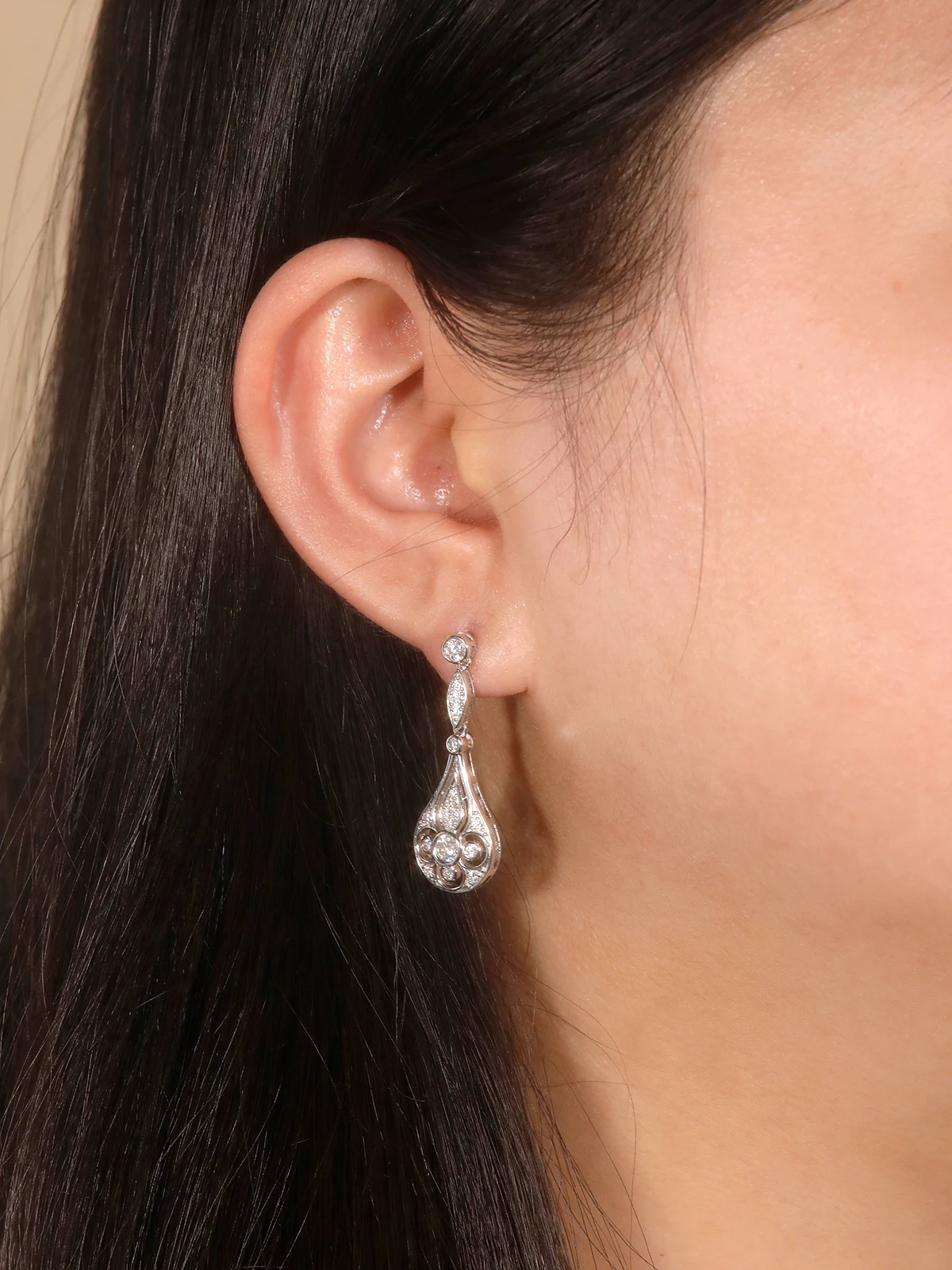 TYYL Moissanite Drop Earrings for Women 925 Sterling Silver Vintage Teardrop Design Sparkling Dangle Elegant Bridal Jewelry Gift - view 5